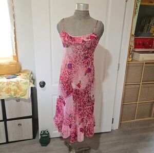 Vintage 80s Vanity Fair Floral Ruffle Nightgown Slip Dress, SIZE S